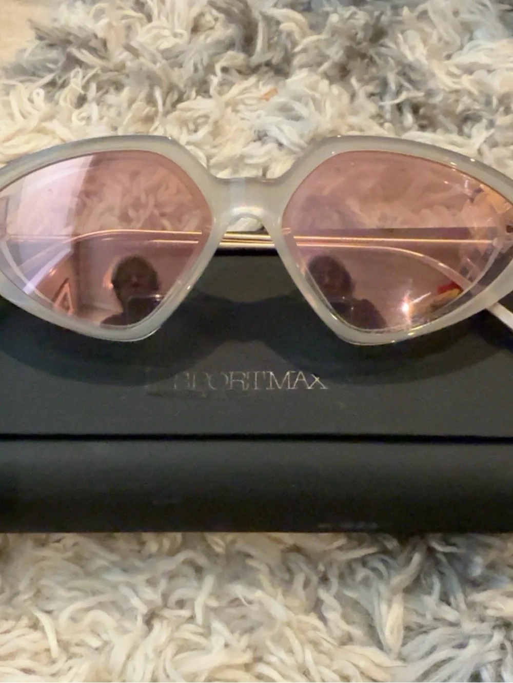 Sportmax Translucent Cat-Eye Sunglasses with Rose Lenses